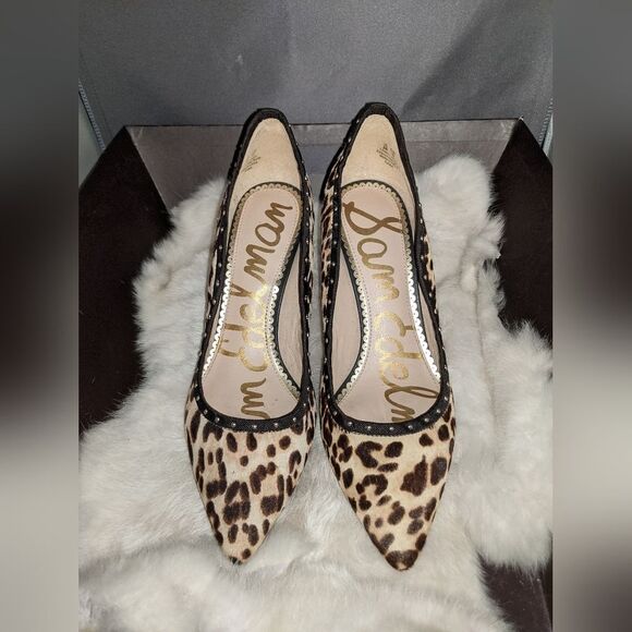 NWOT Sam Edelman Pony hair Leopard Print Heels W/ Studded Trim - Picture 1 of 2